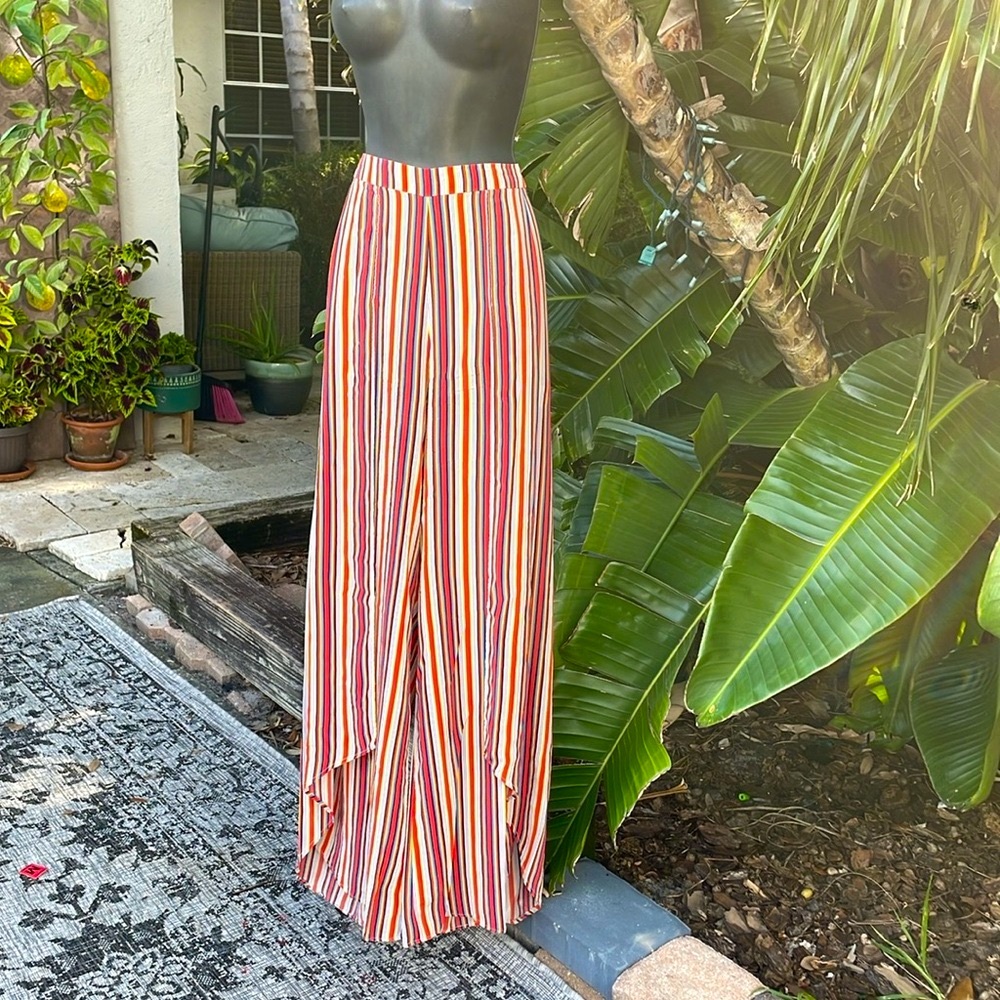 Alexis striped wide leg asymmetric open pants